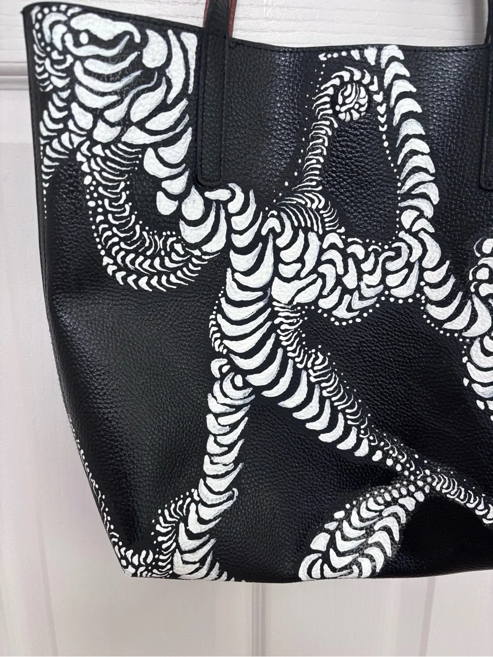 Black & White Pattern Tote Bag - hand painted one of a kind